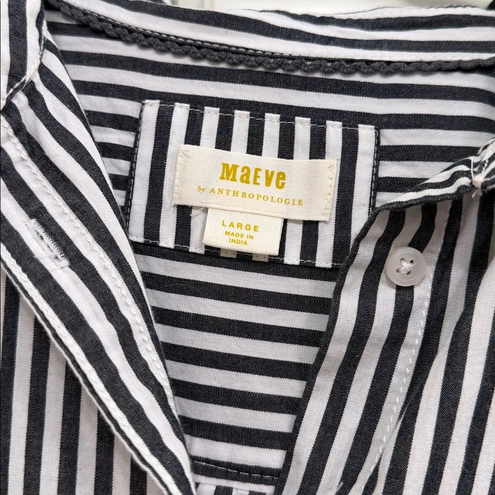 Anthropologie Black & White Vertical Stripe Button-Down Shirt - Picture 2 of 3